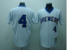 Milwaukee Brewers #4 Paul Molitor White blue Strip Throwback Jersey