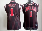 Youth Chicago Bulls #1 Derrick Rose Black With Red Strips Kids Jersey