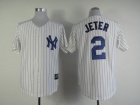 New York Yankees #2 Derek Jeter White Strip Jersey With Name Jeter