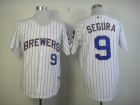 Milwaukee Brewers #9 Segura White With Blue Strips Cool Base Jerseys