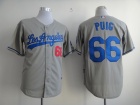 Men MLB Los Angeles Dodgers #66 Puig Grey Cool Base Jerseys