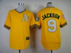 Oakland Athletics #9 Reggie Jackson Yellow Throwback Baseball Jerseys