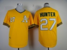 Men Oakland Athletics #27 Catfish Hunter Yellow Throwback Baseball Jerseys