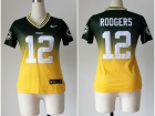 Women Green Bay Packers #12 Aarron Rodgers Green Yellow NFL Nike Drift Fashion II Elite Jerseys