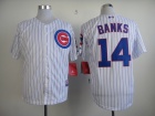 Chicago Cubs #14 Ernie Banks White Pinstrips Cool Base Jerseys