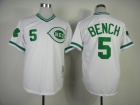 Cincinnati Reds #5 Johnny Bench White With Green Number Throwback Jerseys