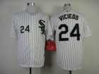 Chicago White Sox #24 Dayan Viciedo White Pinstrips Cool Base Jerseys