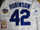 Los Angeles Dodgers #42 Jackie Robinso White 1955 With 50th Patch Throwback Jerseys