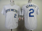 Milwaukee Brewers #2 Scooter Gennett White with Blue Strips Jerseys