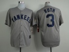 New York Yankees #3 Babe Ruth Grey Thorowback With 75th Hall of Fame Patch Jerseys