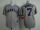 New York Yankees #7 Mickey Mantle Grey Thorowback With 75th Hall of Fame Patch Jerseys