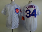 Chicago Cubs #34 Jon Lester White Pinstrips Cool Base Jerseys