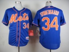 New York Mets #34 Noah Syndergaard Blue With Orange Number Cool Base Jerseys