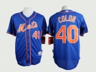 New York Mets #40 Bartolo Colon Blue With Orange Number Cool Base Jersey