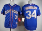 New York Mets #34 Noah Syndergaard Blue With Grey Number Cool Base Jerseys