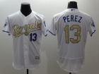 Kansas City Royals #13 Salvador Perez World Series Champions White Gold Program Flexbase Jersey