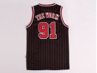 Chicago Bulls #91 The Worm Dennis Rodman Black Red Strips Hardwood Classic Throwback Jerseys