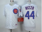 Chicago Cubs #44 Rizzo White Blue strip Cool Base Jerseys