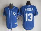 Kansas City Royals #13 Salvador Perez Blue KC New Fabric Cool Base Jerseys