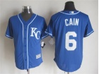 Kansas City Royals #6 Lorenzo Cain Blue KC New Fabric Cool Base Jerseys