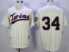 Minnesota Twins #34 Kirby Puckett Cream Strips Throwback Jerseys