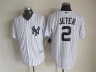 New York Yankees #2 Derek Jeter White Strips New Fabric Cool Base Jerseys