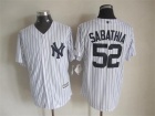 New York Yankees #52 C.C.Sabathia White Strips New Fabric Cool Base Jerseys