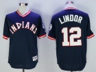 Cleveland Indians #12 Francisco Lindor Blue Turn Back Pullover Jerseys