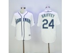 Seattle Mariners #24 Ken Griffey Jr White With Hall Of Fame Patch Jersey