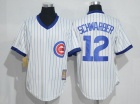 Chicago Cubs #12 Kyle Schwarber White Pullover Throwback Jersey