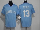 Kansas City Royals #13 Salvador Perez Baby Blue Pullover Throwback Jersey