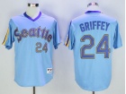 Seattle Mariners #24 Ken Griffey Jr Blue Pullover Throwback Jersey