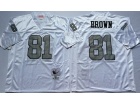 Oakland Raiders #81 Tim Brown White with Silver Number Throwback Football Jerseys