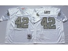 Oakland Raiders #42 Ronnie Lott White with Silver Number Throwback Football Jerseys