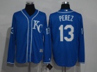 Kansas City Royals #13 Salvador Perez Blue Long Sleeve Baseball Jersey