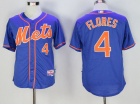 New York Mets #4 Wilmer Flores Blue With Orange Number Cool Base Jersey