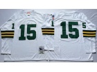 Green Bay Packers #15 Bart Starr White Throwback Long Sleeve Football Jerseys