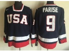 Team USA #9 Zach Parise Blue Throwback Hockey Jersey