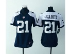 Dallas Cowboys # 21 Ezekiel Elliott Blue Thanksgiving Women Jersey