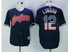 Cleveland Indians #12 Francisco Lindor Blue USA Flag Fashion Baseball Jerseys