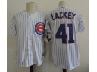 Chicago Cubs #41 John Lackey White Strips Soft Cool Base Jerseys