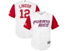 Custom Men's Puerto Rico Baseball Francisco Lindor White 2017 World Baseball Classic Replica Jersey