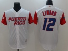 Custom Men's Puerto Rico Baseball Francisco Lindor White 2017 World Baseball Classic Authentic Jerse...