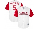 Custom Men's Canada Baseball Freddie Freeman White 2017 World Baseball Classic Replica Jersey