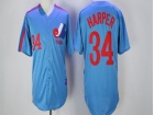 Montreal Expos #34 Bryce Harper Blue Throwback Jersey