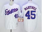 Montreal Expos #45 Pedro Martinez White Strip Throwback Jersey