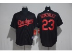 Los Angeles Dodgers #23 Adrian Gonzalez Black Grey Strips Baseball Jersey