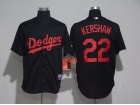 Los Angeles Dodgers #22 Clayton Kershaw Black Grey Strips Baseball Jersey