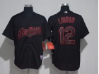 Cleveland Indians #12 Francisco Lindor Black Grey Strips Cool Base Jerseys