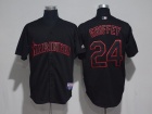 Seattle Mariners #24 Ken Griffey Jr Black Grey Strips Baseball Jersey